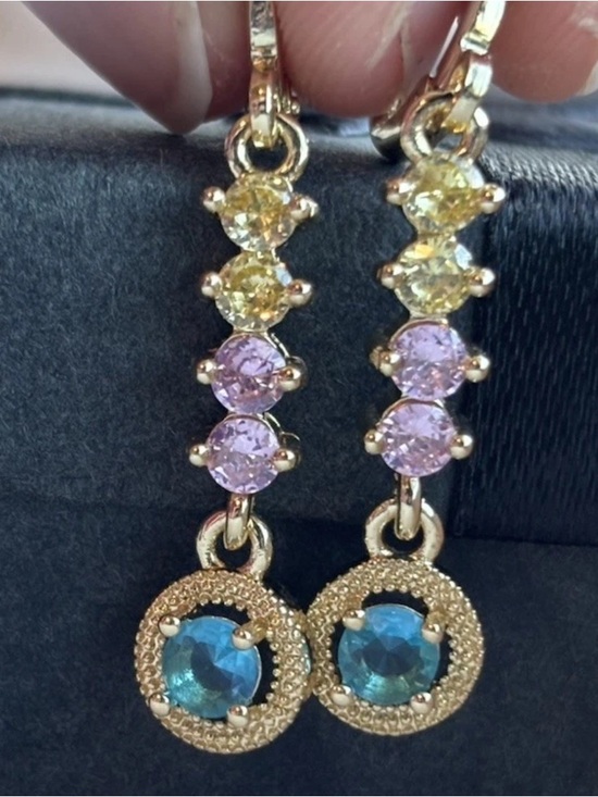 Jewelry - Gold Plated Multicolor Gemstone Drop Earrings Dainty Dangle Huggie Hoops Pastel